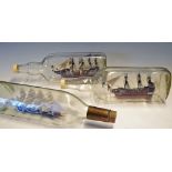 3x Ships in Bottles contained in glass bottles includes various Galleon models in bottles