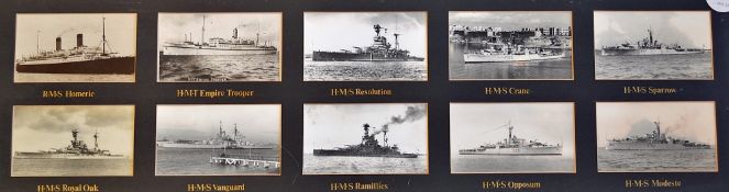 Royal Navy Photo-Cards a montage of various ships to include HMS Royal Oak, Vanguard, Opposum,
