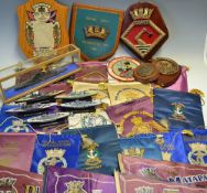 Assorted Royal Navy Ephemera to include Fisgard ship crest, USS Cutlass crest, Royal Navy