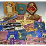 Assorted Royal Navy Ephemera to include Fisgard ship crest, USS Cutlass crest, Royal Navy