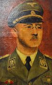 WWII - Henrich Himmler Oil on Canvas - to the reverse Signed by Fritz Klingenberg - a German Officer