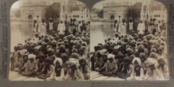 India - Golden temple Amritsar stereoview - A vintage c.1900, stereoview photograph titled 'handsome