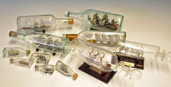 Selection of Various Ships in Bottles all contained in glass bottles, varying sizes, some miniature,