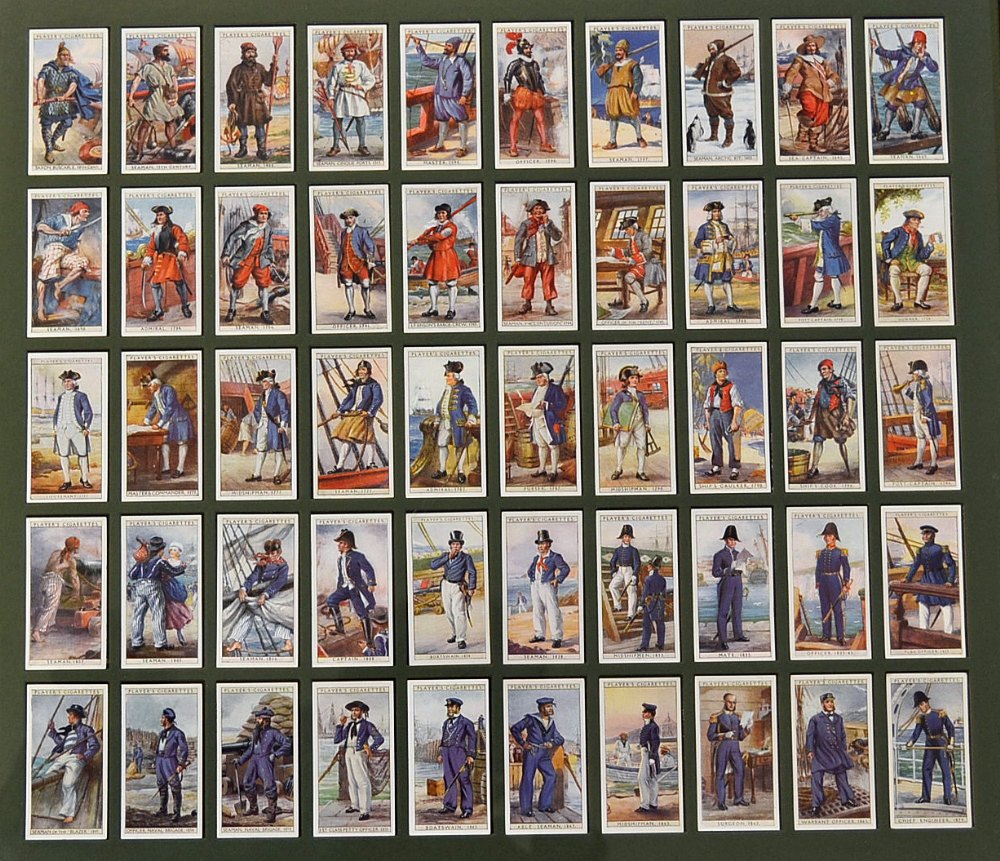 John Player & Sons 'History of Naval Dress' Cigarette cards contained within frame, complete,