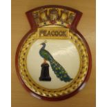 HMS Peacock Ship Crest - presented to ex Peacock R.C. Mellor Nov 1990 by Lt. Cmdr M. Allen R.N.