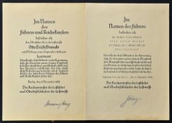 1938 and 1940 Hermann Göring Signed Promotional Documents - for Otto Erich Brandt, to