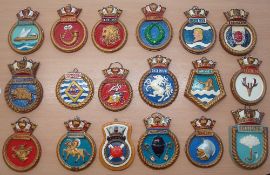 Selection of 18x Royal Navy Ship crests to include HMS Triumph, Resolution, Achilles, Kent, plus