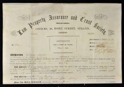 1855 Law Property Assurance and Trust Society Insurance Policy - dated 20th July, Stafford,