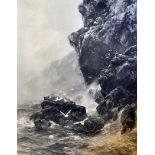 1896 Peter Graham Sea Cliff Scene Signed Print a large print in black and white depicting a figure
