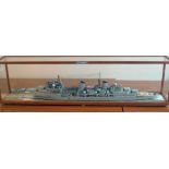 HMS Edinburgh Model a highly detailed model ship contained within glass and wood case, case measures