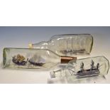 3x Ships in Bottles contained in glass bottles, various models with bottles measuring approx. 50cm