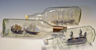 3x Ships in Bottles contained in glass bottles, various models with bottles measuring approx. 50cm