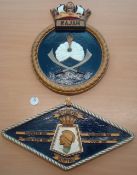 2x Large Royal Navy Ship crests to include Rajah and Achilles, measures 45cm approx.