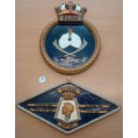 2x Large Royal Navy Ship crests to include Rajah and Achilles, measures 45cm approx.