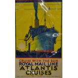 Scarce c.1930s 'Royal Mail Line - Atlantis Cruises' Shipping Poster a colourful poster depicting the