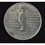 The Controversial Body Line Cricket Tour Of Australia Commemorative Medallion. 1932-33 Tour.