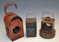 3x Various Railway Lamps one marked BR (W) missing front lens, another Red Kenyon Kenlite plus a