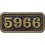 Railway - Ashford Hall Cabside Number Plate '5966' - as carried by a GWR Collett, Ashford Hall is