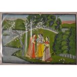 Hindu Radha Krishna Painting - lakeside scene 'Romance with the ladies', measures 27x19cm approx.