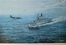 HMS Invincible Colour Print by Roderick Lovesey framed measures 60x85cm approx. together with HMS