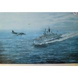 HMS Invincible Colour Print by Roderick Lovesey framed measures 60x85cm approx. together with HMS