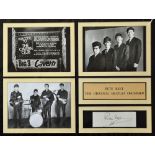 The Beatles - Pete Best Autograph displayed with a montage of 'The Silver Beatles' prints and signed