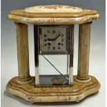 French Marble Clock Art Deco design having square clock face set in various coloured marble and