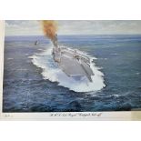 HMS Ark Royal 'Captains Take Off' Colour Print limited 154/250 signed by the artist J. Stephen Dews,