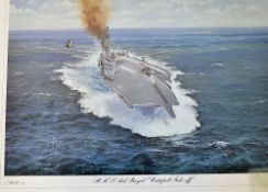 HMS Ark Royal 'Captains Take Off' Colour Print limited 154/250 signed by the artist J. Stephen Dews,
