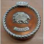 Royal Navy Gun Cap for HMS Ashanti a 6 ½" brass cap, commissioned 1961, a Tribal-class frigate and