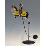 Metal Rocking Knight on Horseback comes with stand, knight with joust, measures 52cm high, perfectly