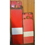 2x Railway Semaphore Stop Signals enamel signals, red and white, measure 29x122cm and 29x93cm