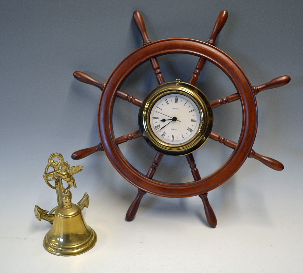 Maritime Theme Bell with Anchor wall bracket measures 20cm approx. together with Metamec Quartz