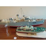 Vosper Ship Model in a plastic case, measure 40cm length, together with a large Airfix model of