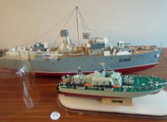 Vosper Ship Model in a plastic case, measure 40cm length, together with a large Airfix model of
