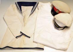 Navy Dress Whites including top and trousers both stamped with R.W. Wood together with HMS Royal