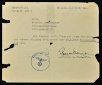 1944 Desertion letter 'The company informs you that your son Wolfgang Stellmacher has deserted' when