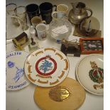 Assorted Naval Selection includes HMS Hercules plaque, HMS Hermes Tankard, WWII rock from the