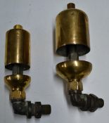 2x Brass Steam Whistles complete with knuckles, no apparent maker's mark