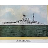 3x Battleship Prints to include HMS Queen Elizabeth, Valiant and Malaya, all framed measure