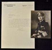 Signed Erich Raeder Print and Typed Letter - dated 20 April 1942 congratulating a 65th birthday