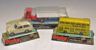 Dinky Diecast Model Toys to include A.E.C. with Flat Trailer, Atlantean Bus and Range Rover