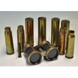 Le Jockey Club Paris Binoculars leather and brass together with a selection of empty shell cases and