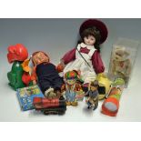 Selection of Toys includes Tinplate clockwork Bell Boy plus another clockwork drummer, 2x Dolls, a