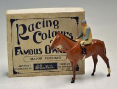 C.1940s Britains Lead Racing Colours of Famous Owners Major Furlong, No237, white and blue sleeves