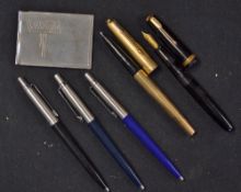 Parker Pens - includes Parker 51 Pen marked USA internally in rolled gold (missing arrow to nib end)