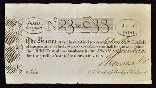 1800 Lottery Ticket - Unusual as issued by Scottish Agent Thomsons - At No. 8, South Bridge,