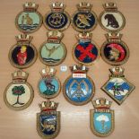 Selection of 14x Royal Navy Ship Crests to include HMS Ajax, Hound, Newfoundland, Exmouth, plus