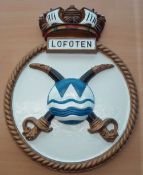 HMS Lofoten Ship Crest a large metal cast crest most likely of barracks gates or ship, measures 59cm