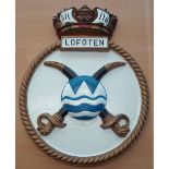 HMS Lofoten Ship Crest a large metal cast crest most likely of barracks gates or ship, measures 59cm